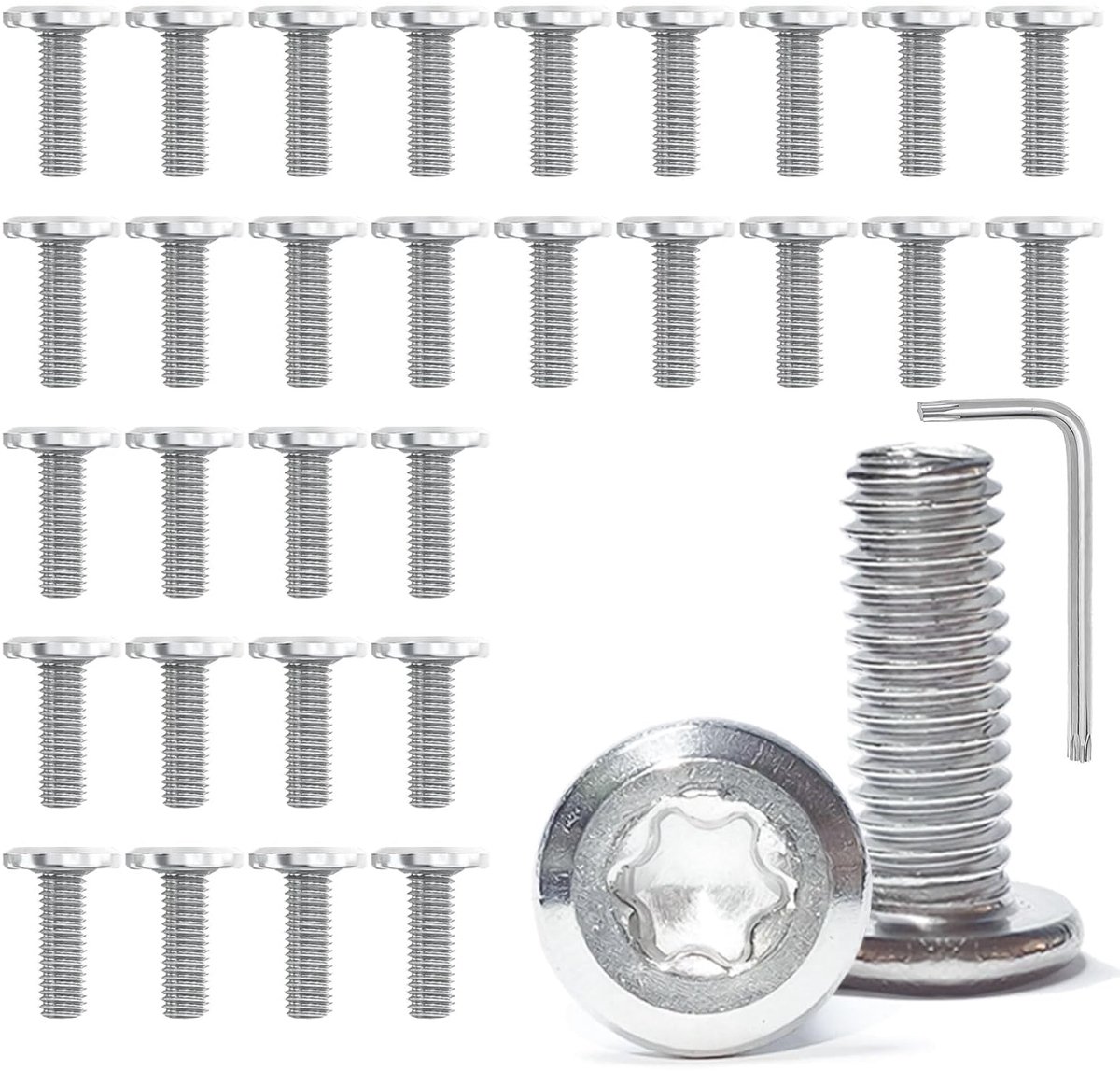 30 stuks roestvrijstalen platkopschroeven met binnenzeskant M6x20 mm volledige schroefdraad machineschroeven met Torx-sleutel voor mechanische apparaten, elektronische apparaten