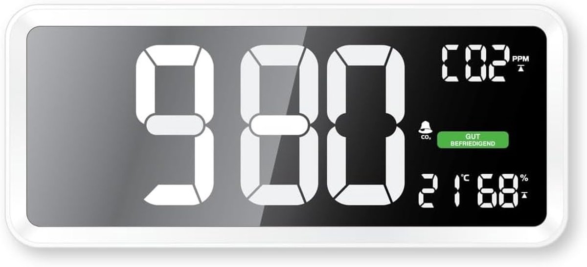 Thijox - Techno Line WL1040 Luftgüte-Messgerät Wanduhr - CO2-Anzeige met Grafische Ventilatie Aanbevelingen - Binnen- en Buitentemperatuur - Wit