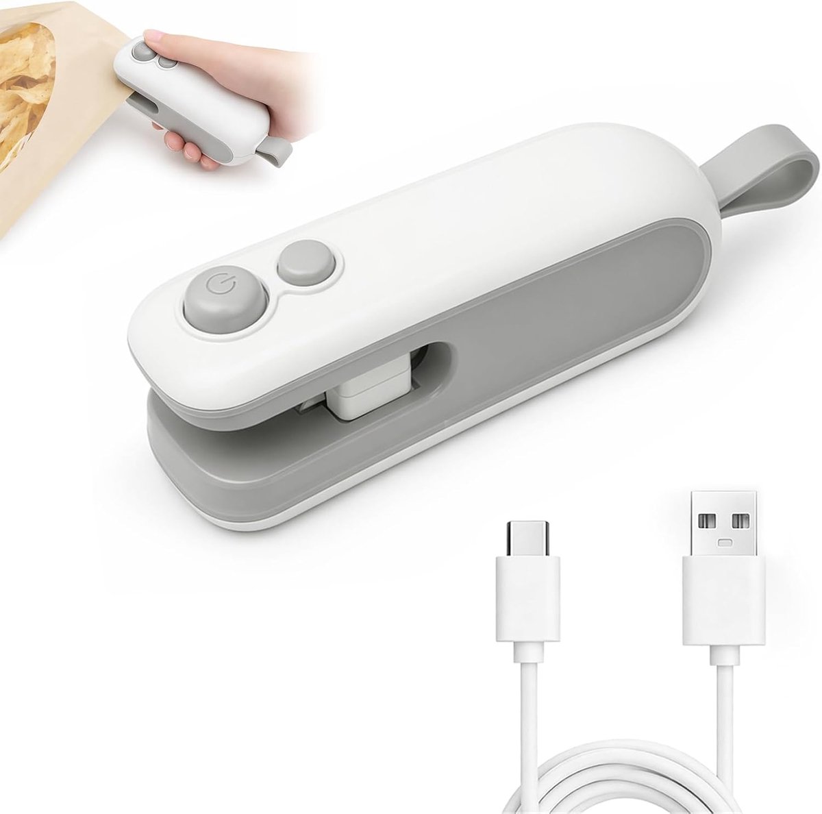 folielasapparaat, 2-in-1 handfolielasapparaat met cutter, USB-oplaadbaar, zaklassen met magnetische voet voor voedselopslag, draagbaar zaklassen (wit)
