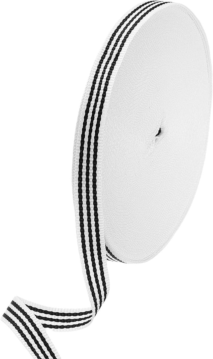 METERXITY Streep lint (3/8 inch x 25 yards, 4 zwart/5 wit) polyester streep grosgrain stoffen lint, toepassen op geschenkverpakking/bruiloft decor/ambachtelijke wrap