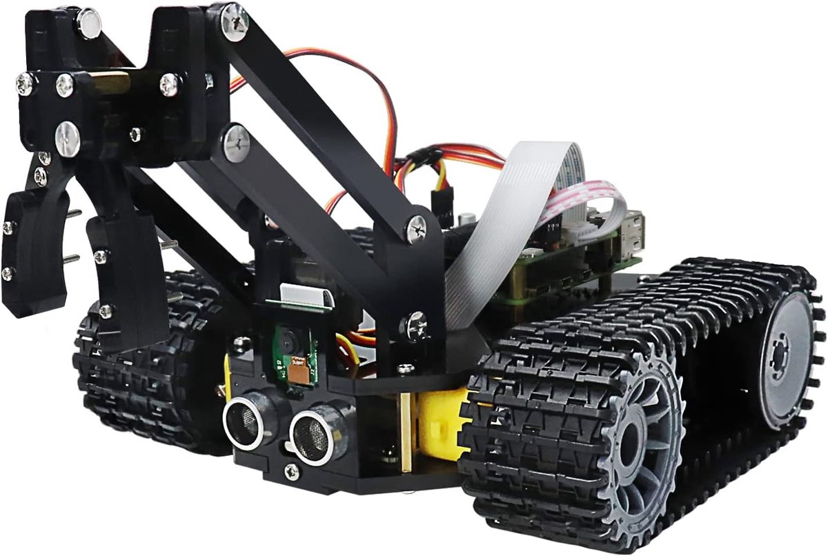 Tank Robot Kit for Raspberry Pi 5 4 B 3 B+ Zero 2 W, Crawler Chassis, Grab Objects, Ball Tracing, Line Tracking, Obstacle Avoidance, App Control, Camera, Servo (Raspberry Pi NOT Included)