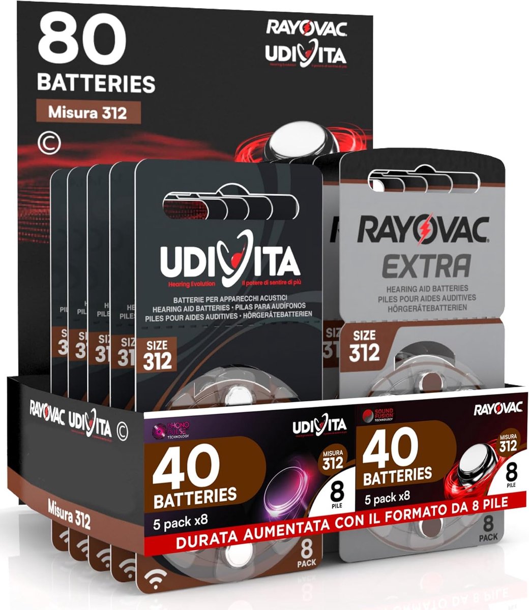 SnelShoppen - 80 Gehoorapparaat Batterijen Maat 312 PR41 (Bruin - Zink Lucht) met Geluid Fusie Technologie - 40 Udivita + 40 Rayovac