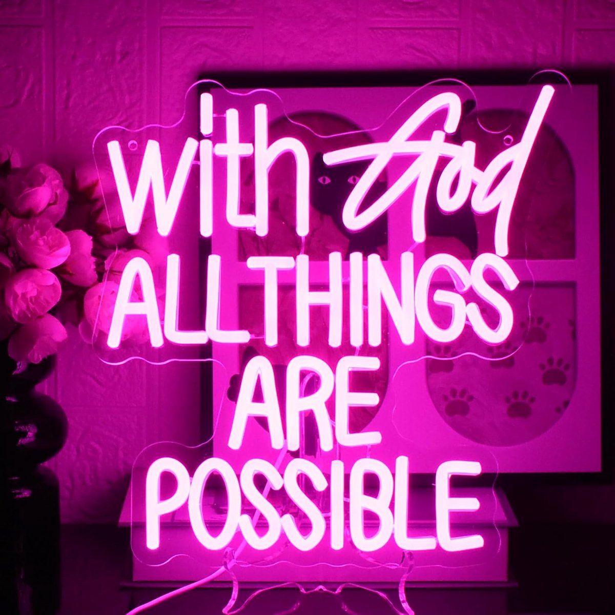 God All Things Are Possible Neon bord, roze God, wanddecoratie, led-bord, USB-letters, dimbare neonborden voor Kerstmis, slaapkamer, klaslokaal, feest, bruiloft, kerk