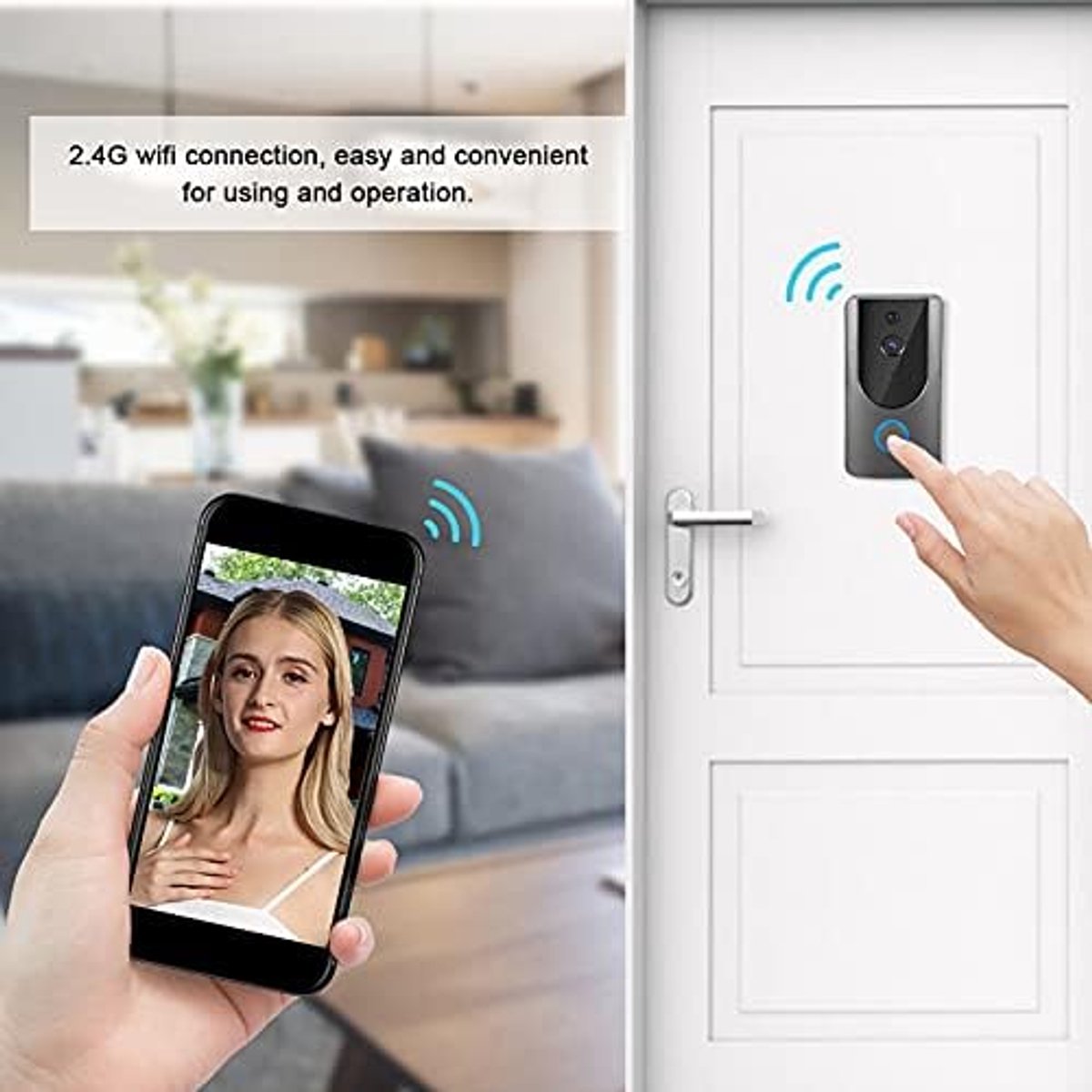 SnelShoppen - Slimme Draadloze Video Deurbel Camera met Wifi, Bewegingssensor, 1280 Resolutie en 6 Maanden Batterijduur voor Beveiliging van Huis en T