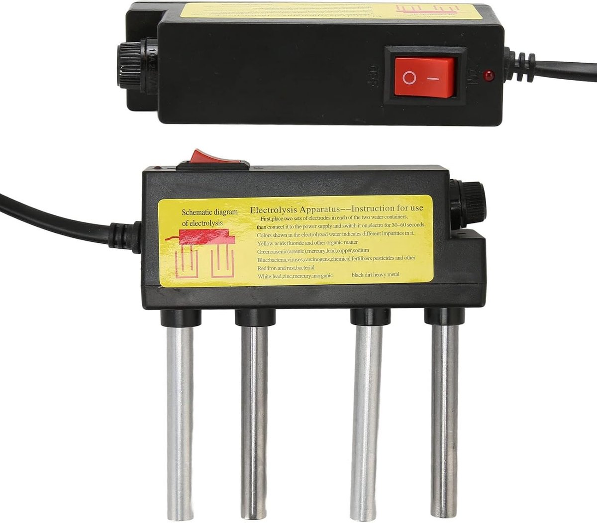 Water-elektrolyzer, Elektrolyse-water-elektrolyzer-test met Lekvrije Zekering, 4 Metalen Teststaven, Digitale Watertester (EU-stekker)