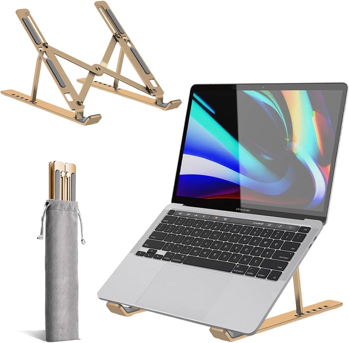 Verstelbare laptopstandaard voor bureau, 6-hoekige laptopverhoger, draagbare laptophouder, luchtgeventileerde koelnotebookstandaard voor compatibel met MacBook Air, Pro, Dell 10-15,6 inch