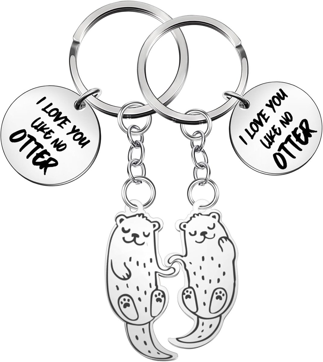 1 Paar Otter Sleutelhanger Gegraveerd Ik Hou van Jou als Geen Ander Koppelsleutelhanger met Flaneldoek Schattige Dierensleutelhanger Valentijnsdag Cadeau voor Bruid en Bruidegom en Koppels