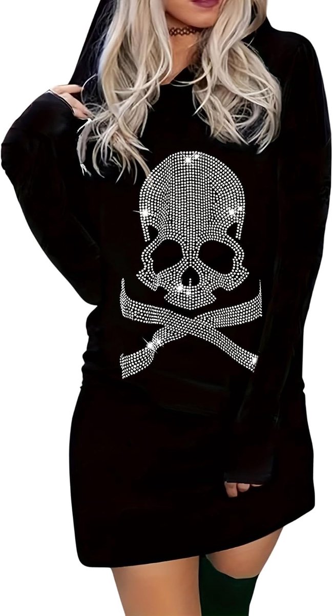 Gothic kleding dames punk kostuum - doodskop sweatshirt griezelig skelet heksenkostuum top hoodie lange mouwen Y2k bovendeel