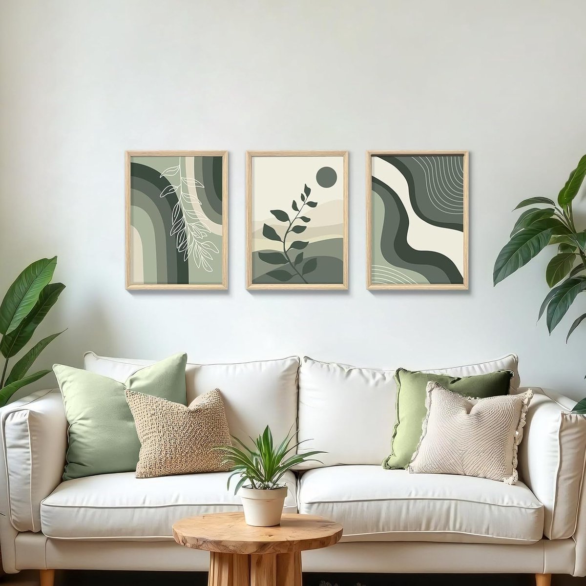 Canvas Muurkunst Ingelijst, Set van 3 Boho Abstract Geometrisch Canvas Foto's, Donkergroen Minimalistisch Botanisch Schilderij voor Woonkamer Slaapkamer Huis Muurdecoratie 30x40cmx3 — cadeau in Wonen & Interieur - foto 3
