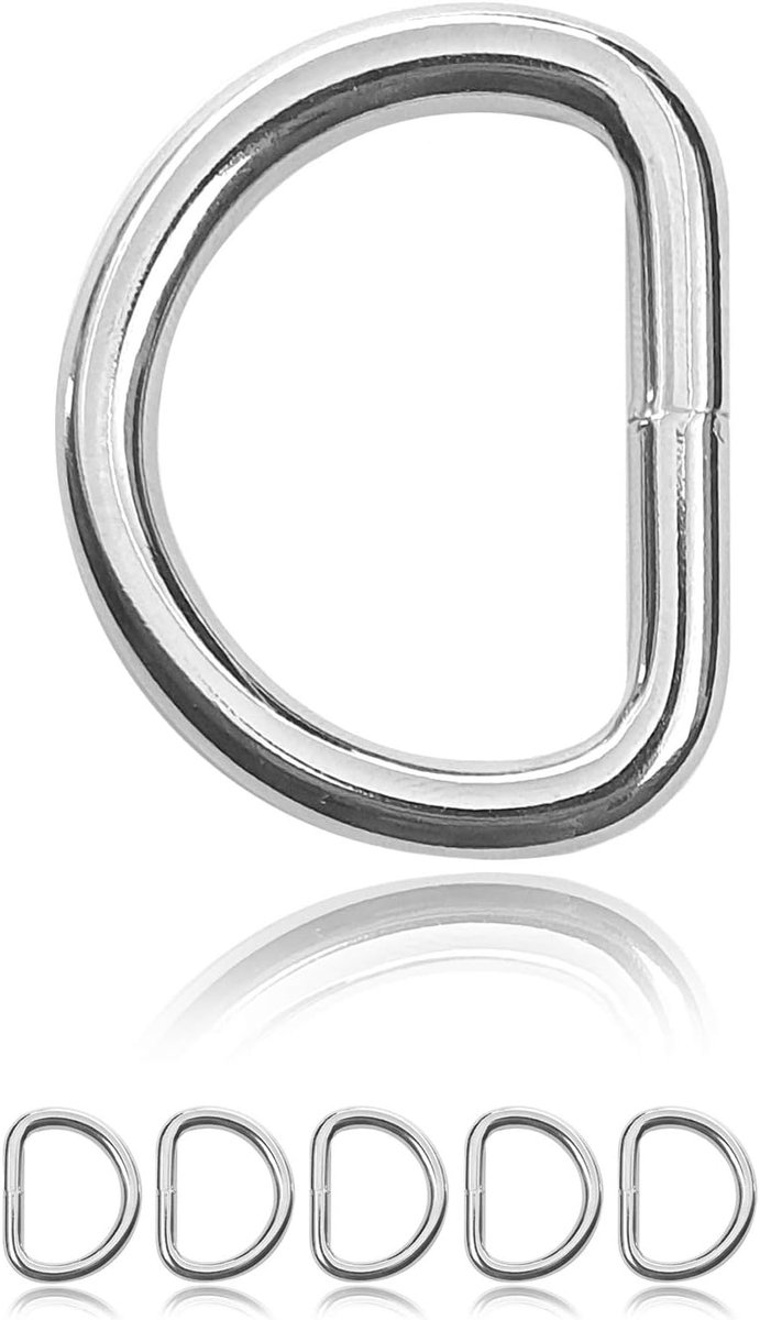 D-ring roestvrij staal zilver, 5 stuks, 5 mm dik, buitenmaat 40x32 mm binnen 30x22 mm, voor DIY hondenhalsband en hondenlijn, ideaal bij gebruik met paracord 550 voor stevige vlechtprojecten