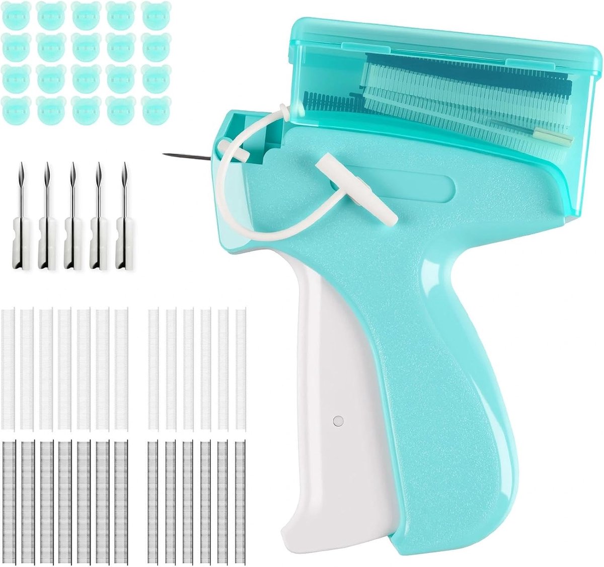 ilauke Micro Stitch Gun nietpistool kleding, etiketteerpistool kleding | Stitchy Quick Clothing Fixer met 5 naalden, 3000 plastic naalden 5/8 mm, micro stikpistool voor kleding naaien fixeren