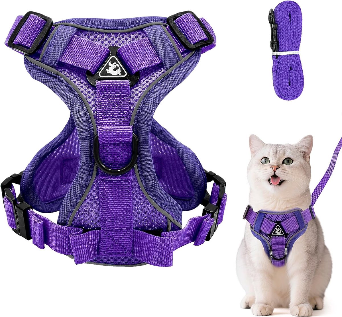 SnelShoppen - Verstelbare Ontsnappingsbestendige Kat Harnas Leash Set, Zachte Borstharnas voor Katten, Kittens, Honden, Puppy's Donker Paars, Maat S