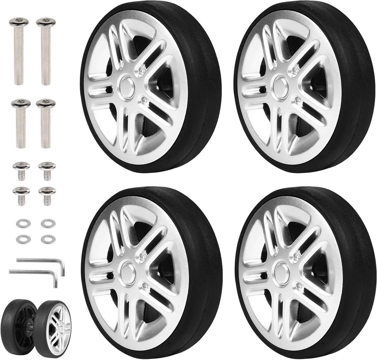 4 stuks reservewielen voor koffer, 50 x 11 mm, kofferwielen, titanium en rubberen reservewielen, trolley, bagagekoffer met reserveonderdelen