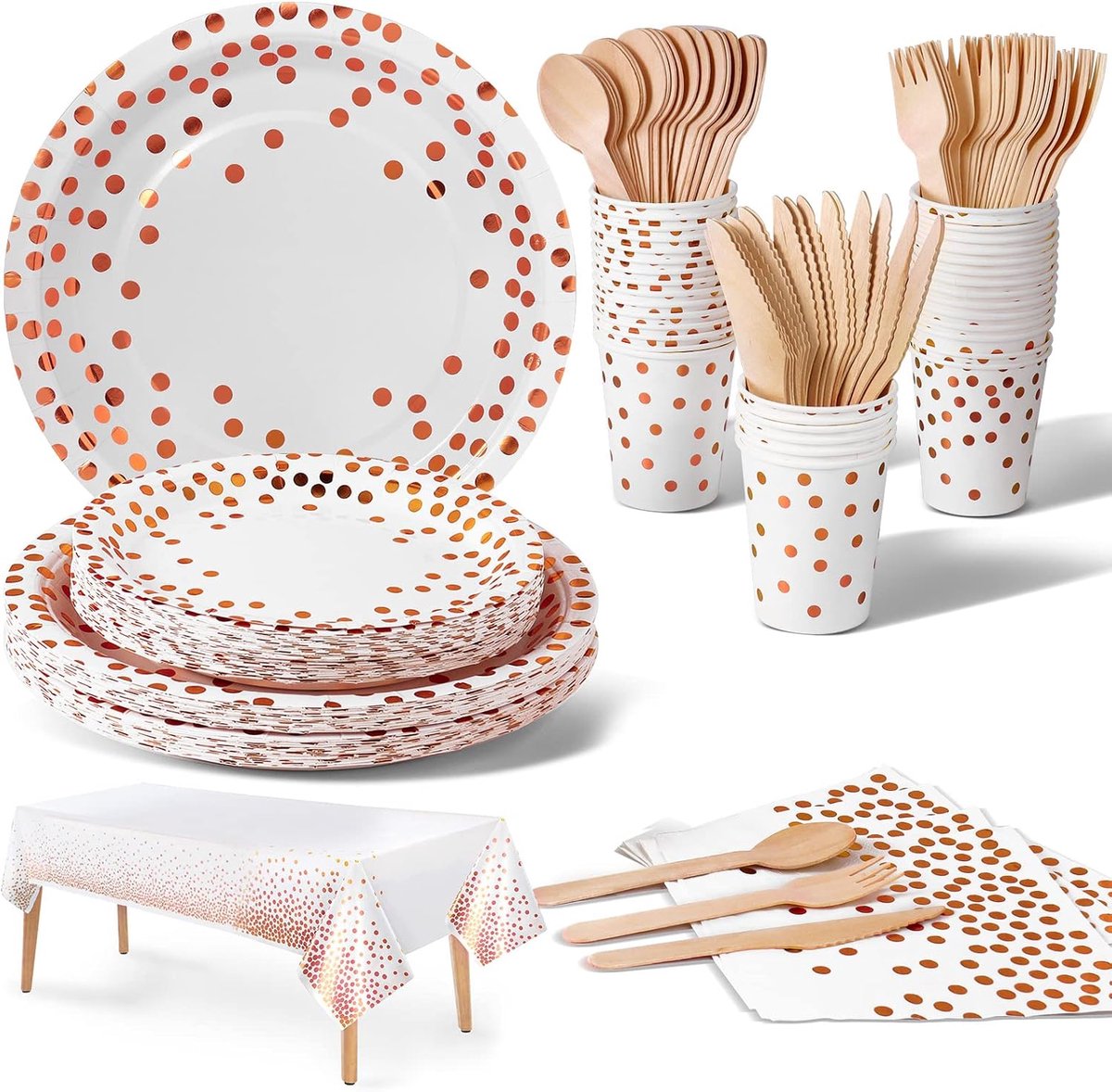 Party Servies, 141 Stuks Rozengoud Papier Feestservies Set Inclusief Papieren Platen Servetten Papieren Bekers, voor Bruiloft Douche, Betrokkenheid, Bruiloft, Verjaardag -20 Gasten
