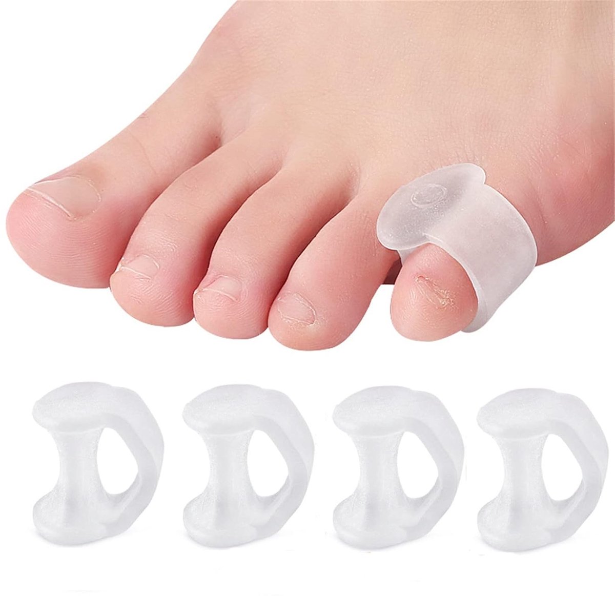 Toe Separators, gelteenspreider voor kleine teen, 4 siliconen teenspreiders, teenstrekker voor overlappende tenen, wrijving, blisters, verlicht kleine tenen, druk en pijn