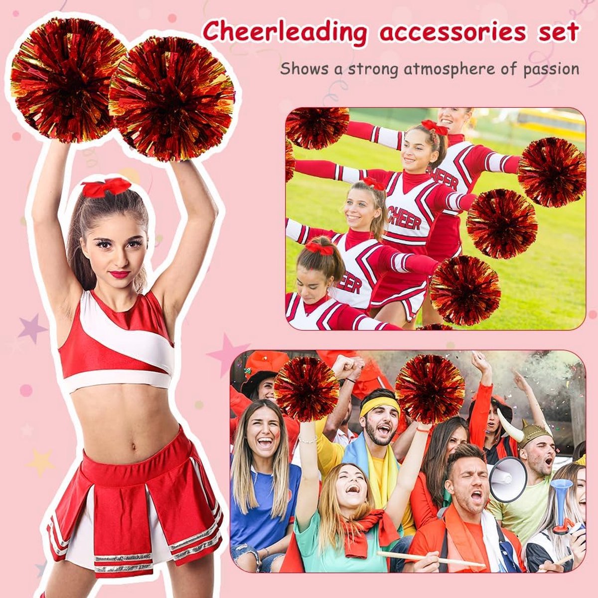 kostuumaccessoires, cheerleader-uniformaccessoires met pompons, sokken, hoofdband en juichende stokken, geschikt voor Halloween, carnaval, maskerade