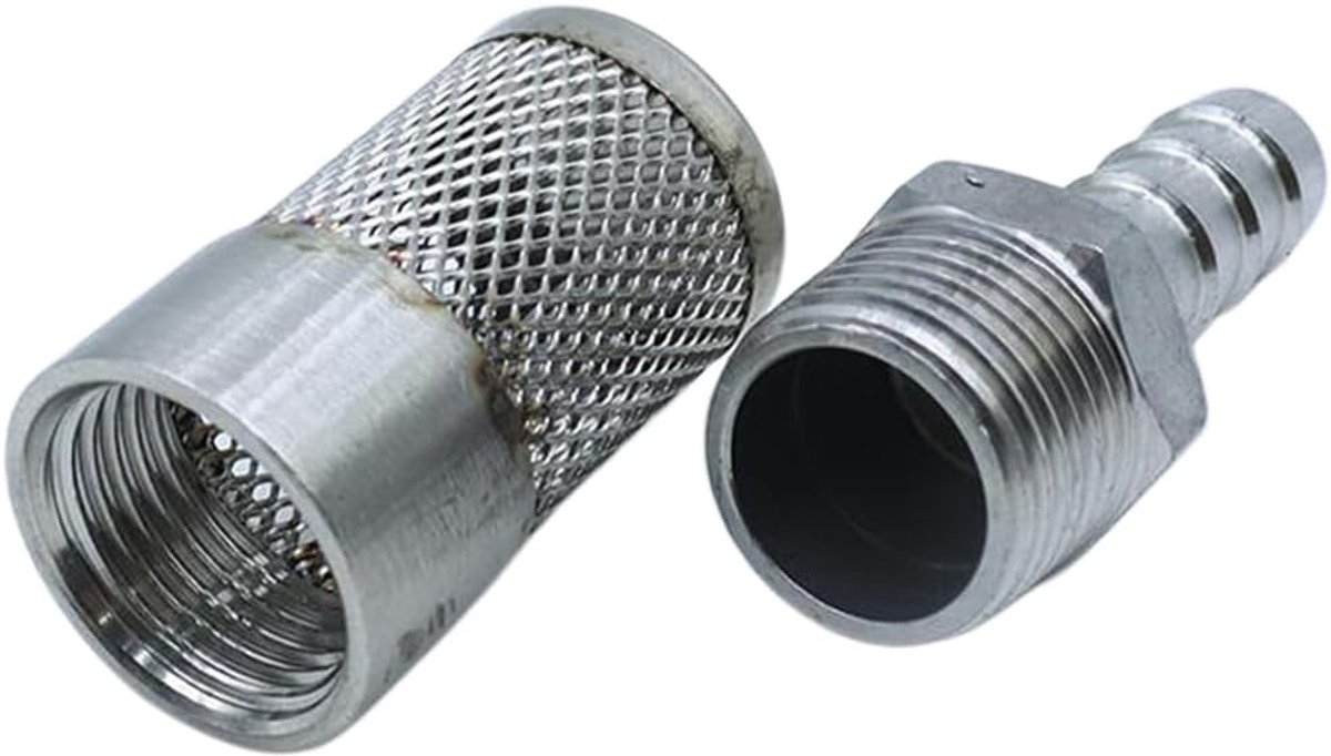 Slangfilter roestvrij staal 304, gaaszeef voor aanzuigslang, waterpomp, gasleiding, tuinirrigatiesysteem en aquariumbescherming (12 mm)