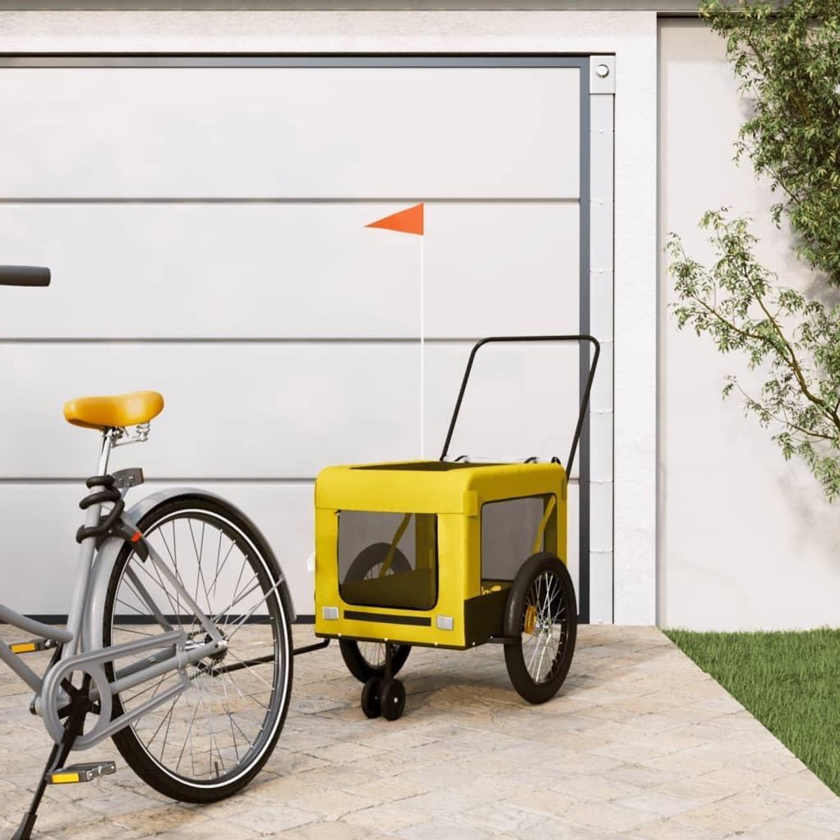 Fietskar Huisdier - Hondenkar Aanhanger - Veilig Vervoer - Waterdicht PVC Dak - 135 cm Lengte - Geel Zwart