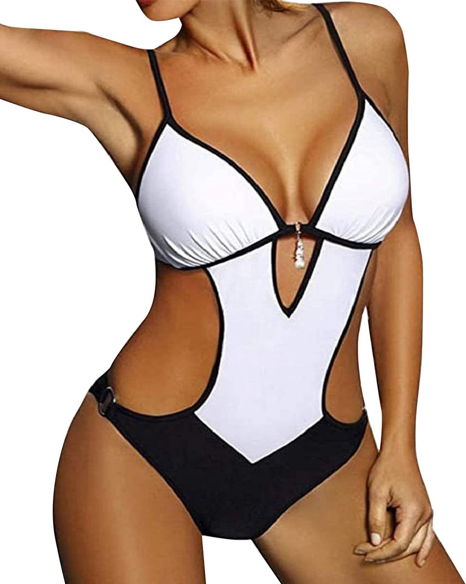 Eendelig damesbadpak met push-up-voering voor het strand, zwembad. - wit - Small