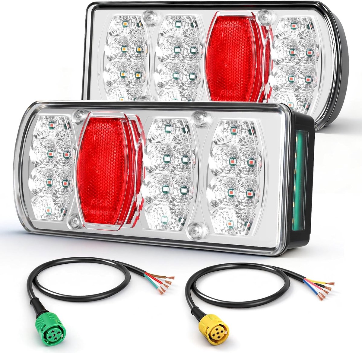 SnelShoppen - LED Trailer Achterlicht Set, Waterdichte 13-Pin Trailer Plug Adapter met 0.3 m Kabel, 12 V, 24 V, E-Mark, Hoogwaardige ABS en PC Materia