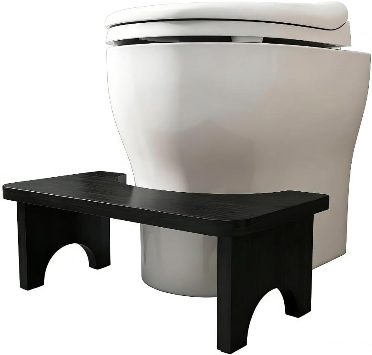 gemaakt van bamboehout, toiletkruk voor volwassenen, poepkruk voor verbeterde stoelgang, toiletkruk, houten opvouwbaar voor comfortabel zitten in de badkamer (zwart)