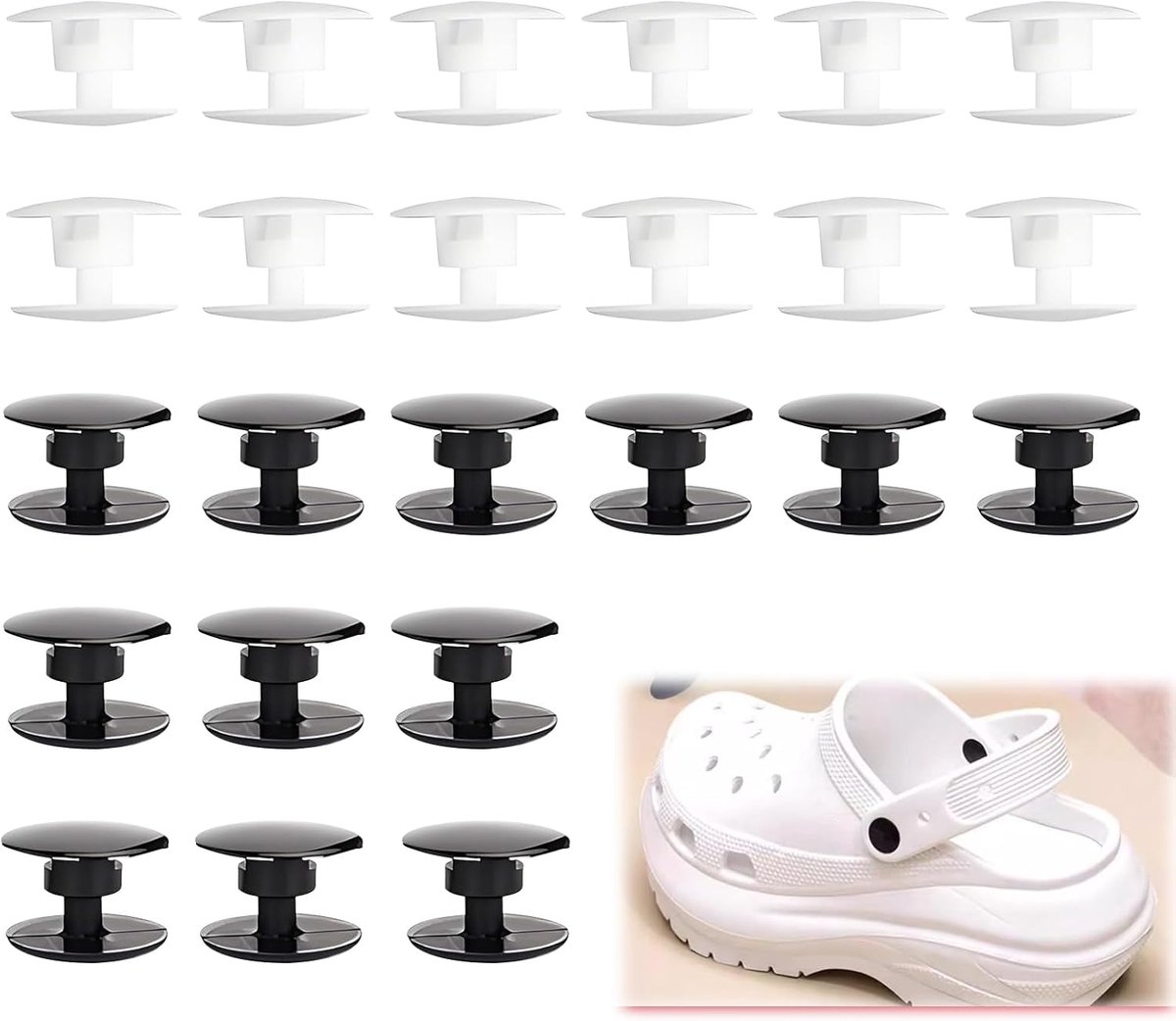 24 stuks Crocs-drukknopen, kunststof drukknopen, klinknagels en reserveknopen voor Crocs-schoenen.