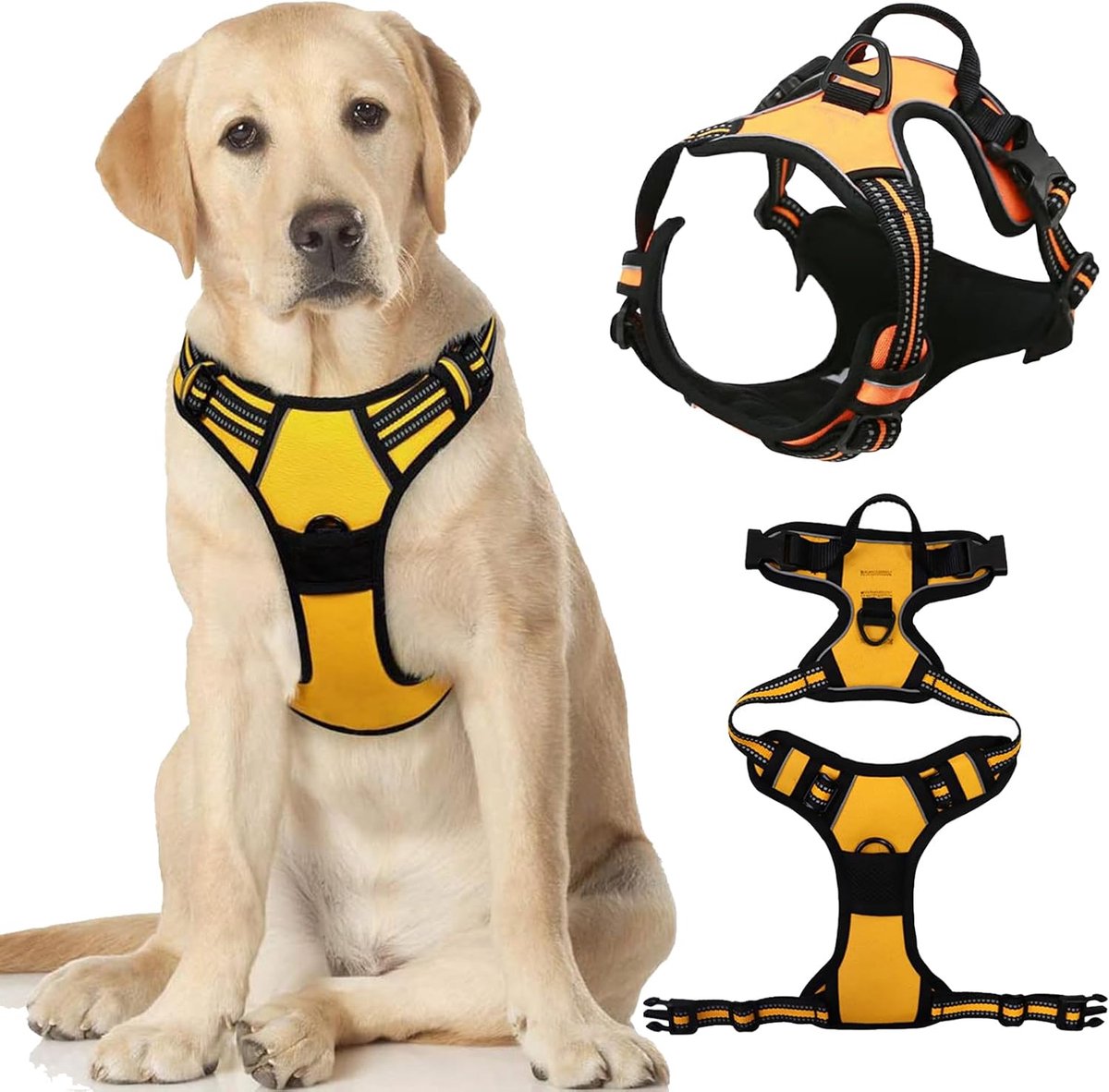 SnelShoppen - Hondentuig voor Kleine en Middelgrote Honden, Reflecterend Hondentuig, Robuust en Verstelbaar Looptuig Oranje M