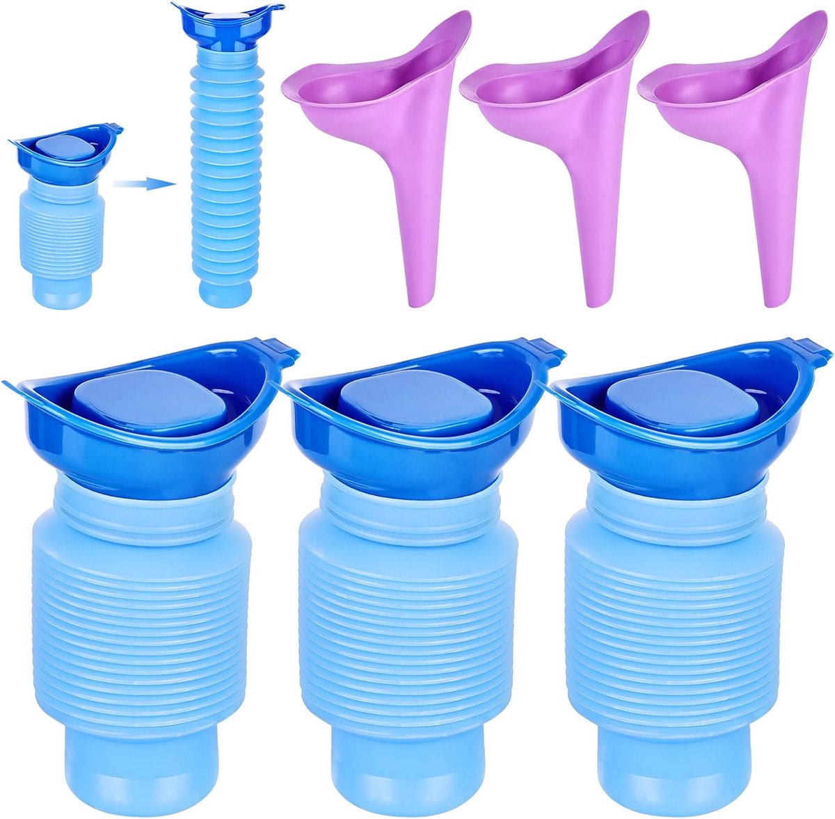 6 stuks krimpbaar urinoir, mini urinoir 750 ml, herbruikbaar noodurinoir, pannetje urinefles, draagbare mobiele toilet, nood reistoilet mobiele toilet voor kinderen, volwassenen, file, camping