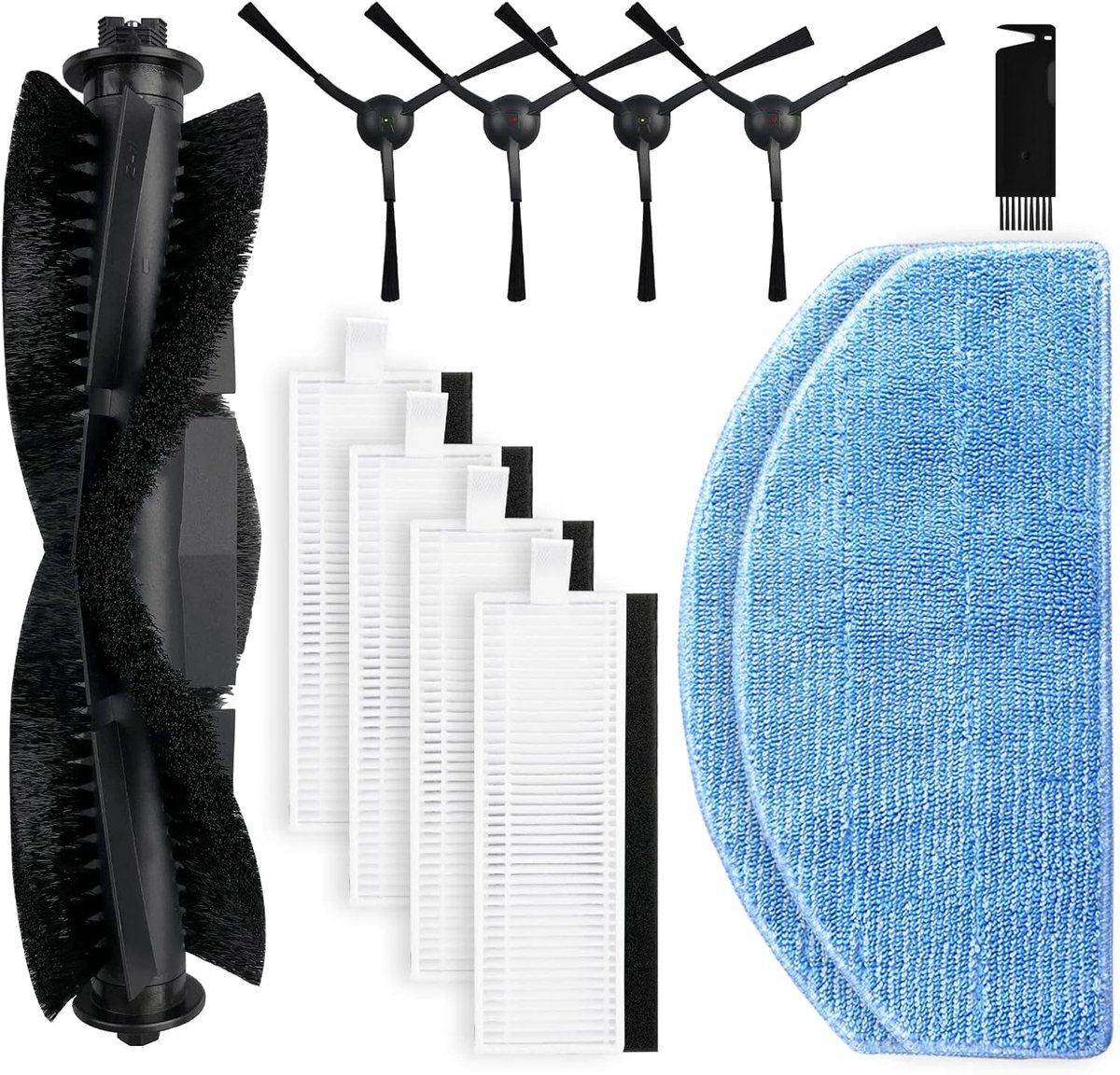 accessoires compatibel met Honiture G20 / G20 Pro | reserveonderdelen compatibel met Laresar Evol 3 / 3S, 1 hoofdborstel, 4 zijborstels, 4 Hepa-filters, 2 schoonmaakdoeken