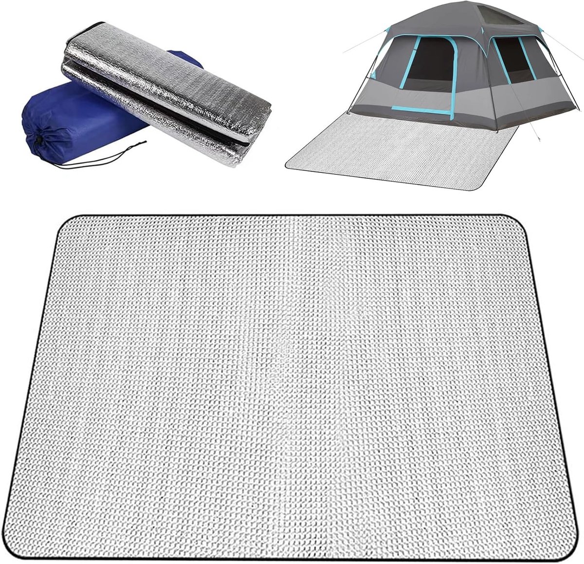 Aluminium isolatiemat, schuimmatten, 200 x 200 cm, slaapmat voor camping, isolatiedeken, opvouwbare tentmat, vloermat, thermomat, mat van aluminiumfolie, ultralicht en waterafstotend