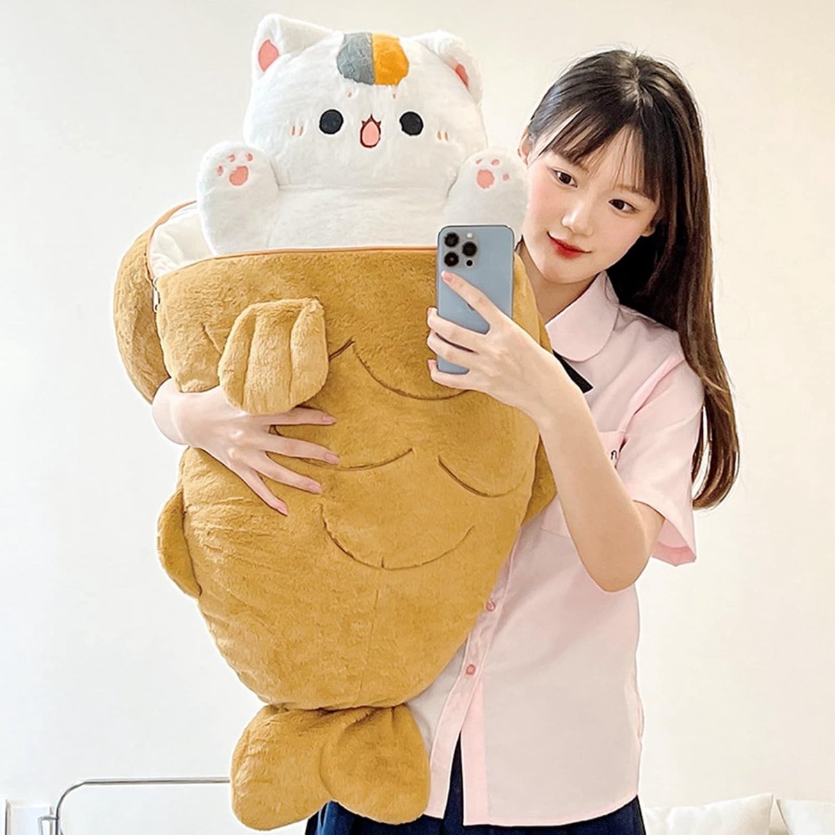 Plüschtier Katze Kätzchen Fisch 2 in 1 Stofftier Kawaii Katze Plüsch Kissen Spielzeug Wurfkissen Geschenk für Kinder Mädchen 3+ Jahre (30 cm)
