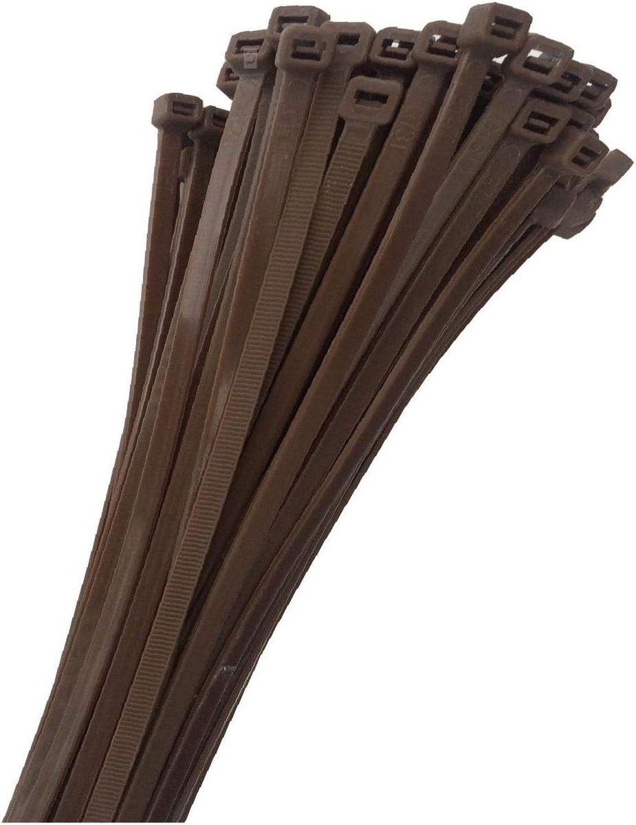 SnelShoppen - Bruine kabelbinders - 300 x 4,8 mm - Nylon - 100 stuks - Treksterkte 22,4 kg - Zelfvergrendelend - Voor tuin, hobby en organisatie