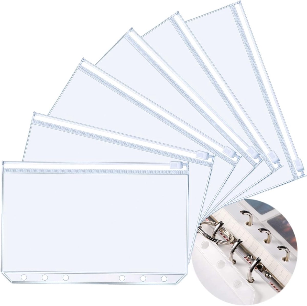 6-Pack Plastic Perforator Zakken A6 Formaat, 6 Gaten, Waterdichte Loose-Leaf Zakken voor Documenten, Foto's en Rekeningen - Organisator en Ritsmappen