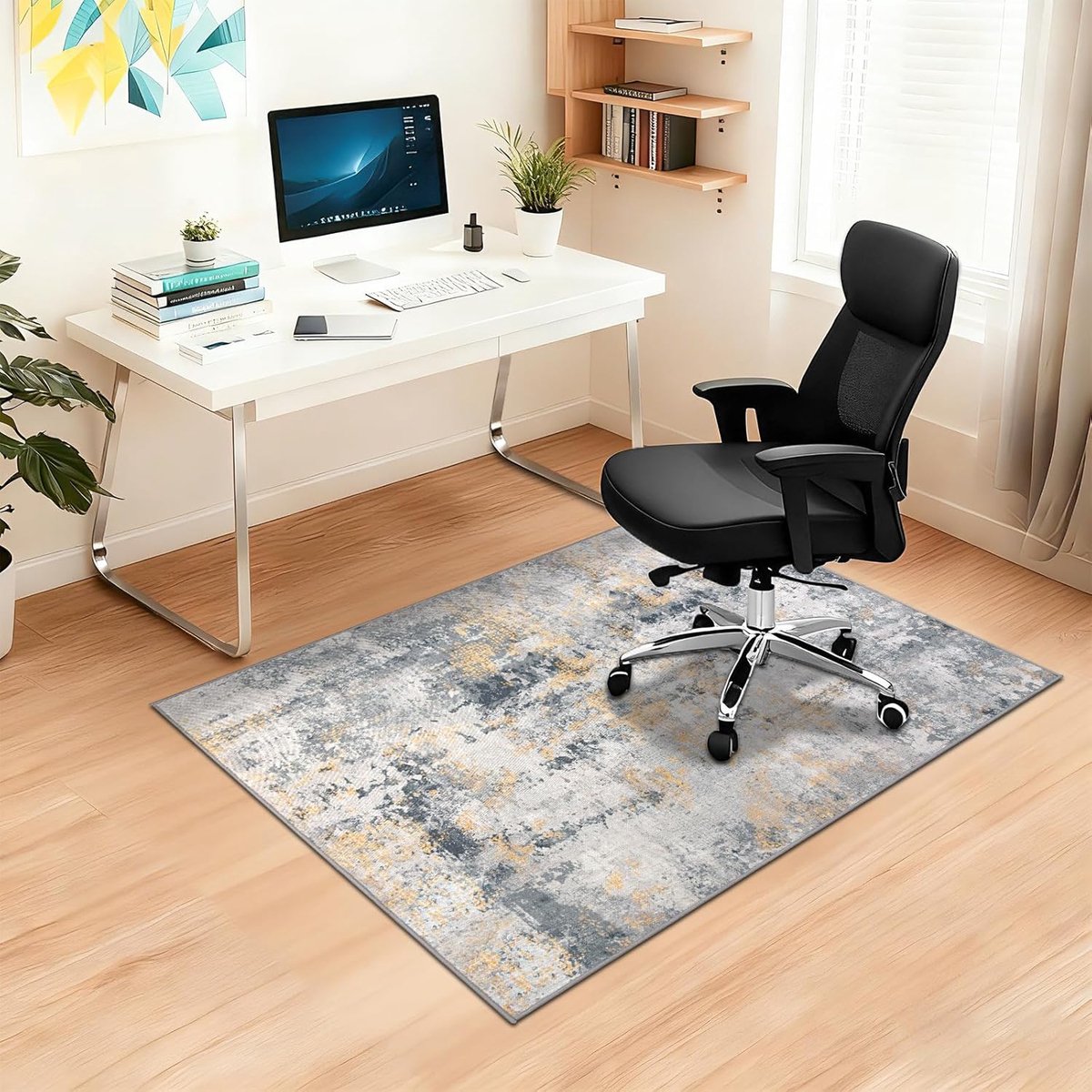 antislip stoelmatjes voor hardhouten vloeren 90x120cm Grijsgoud Abstract vloerbeschermingsmat Onderlegger voor bureaustoel Bureautapijt voor harde vloeren Kantoor Kantoorstoel