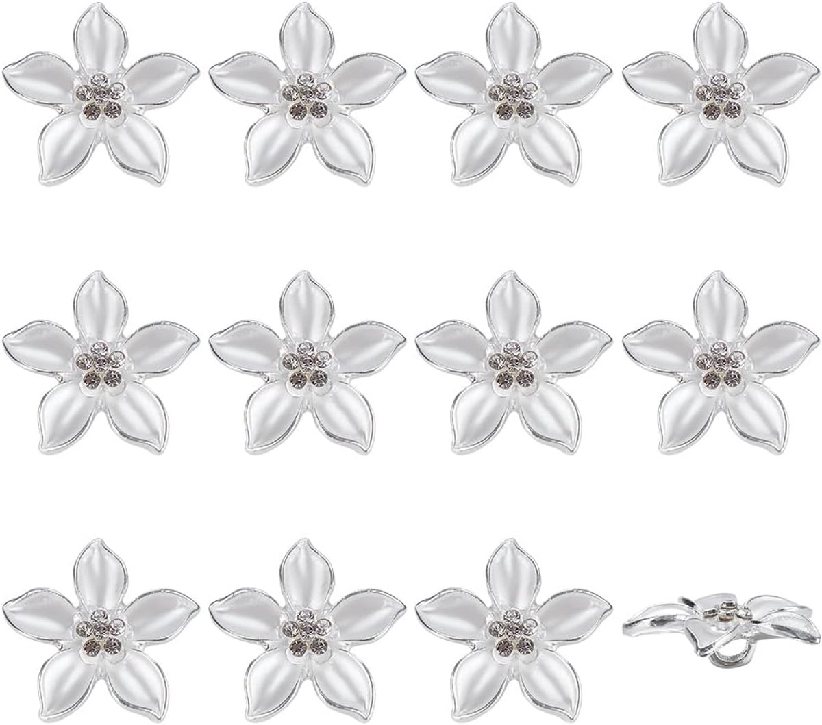 12 stuks kristallen bloemknoppen 20 mm legering strass vijf
