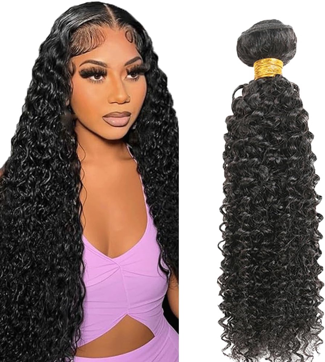 28 Inch Human Hair Bundles Kinky Curly Hair 1B Natural Black Bundles Human Hair Extensions Double Weft for Women Minimal Smell for Women Single Bundle