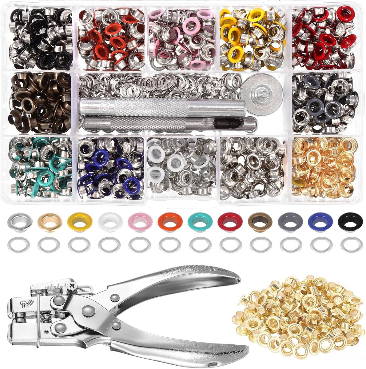 Oogtang, set met 700 stuks ogen (Ø 5 mm), oogpons, gattang met 13