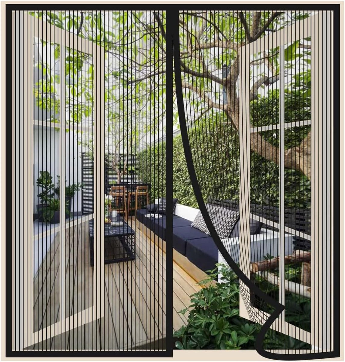 SnelShoppen - Magnetische Vliegenhor Raam 60x150cm, Zwart | Fijne Versterkte Gaas Muggennet, Insectenbescherming voor Balkon, Automatisch Sluitend, 2c