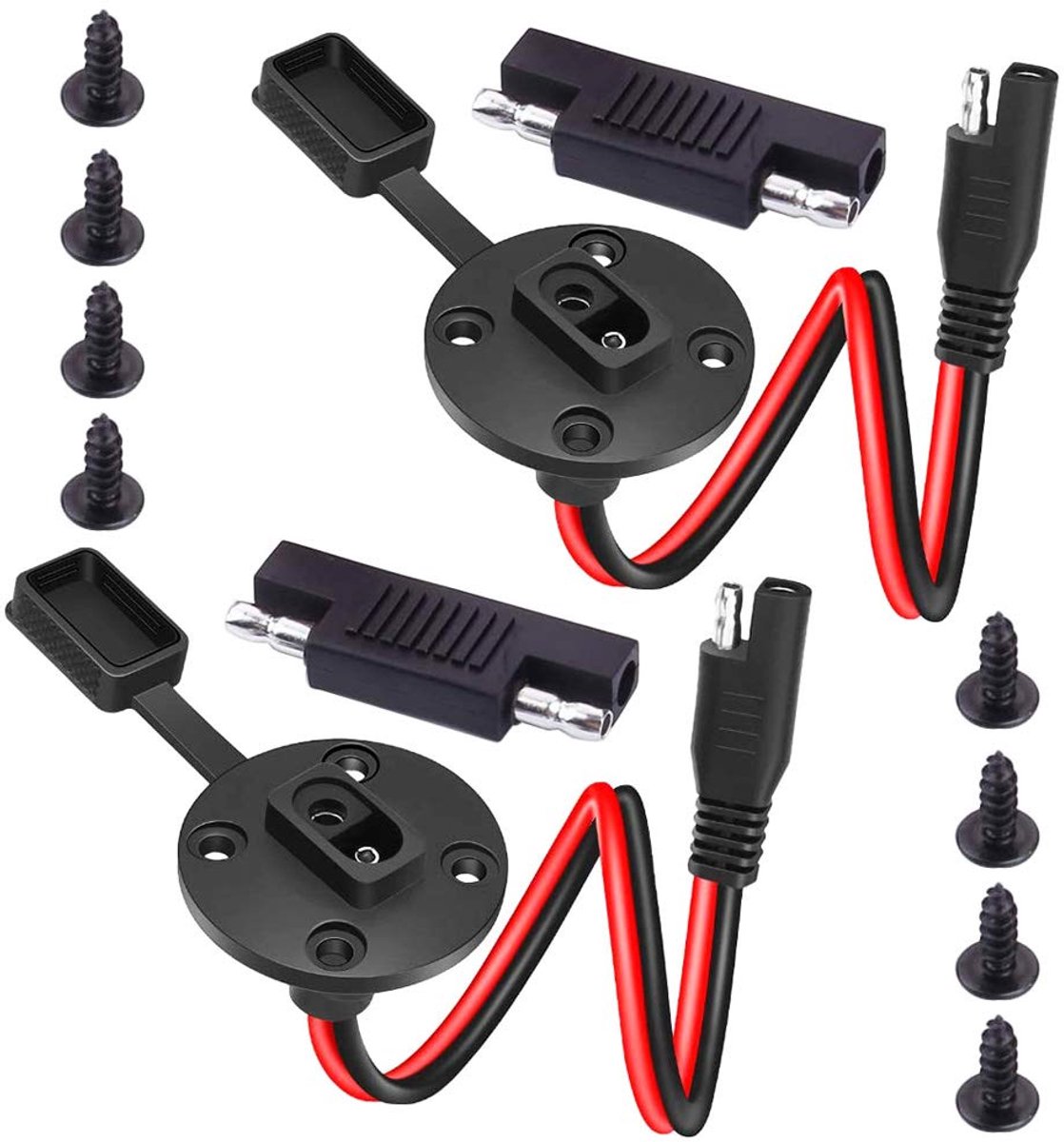 2 stuks autoverlengkabel SAE voor zonne-energie, oplader adapter met beschermkap, 8 schroeven inbegrepen (12 AWG 33,5 cm)