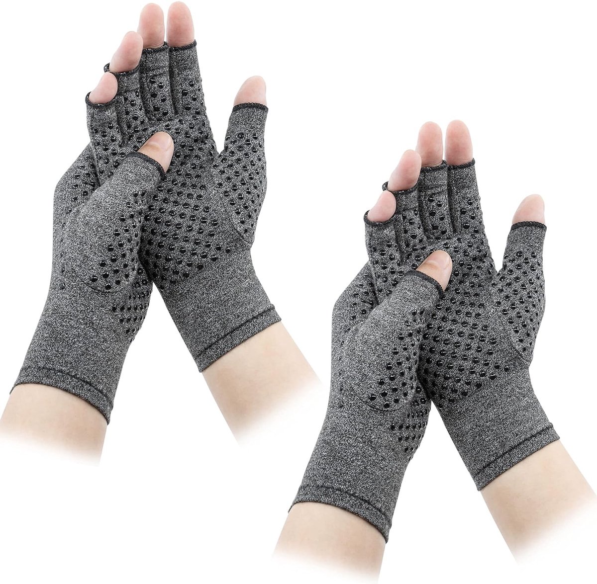 2 paar artritishandschoenen, compressiehandschoenen, zorgen voor warmte en compressie om genezing te bevorderen, vingerloos ontwerp, pijn verlichten van reumatoïde artritis en carpaal tunnel (L)