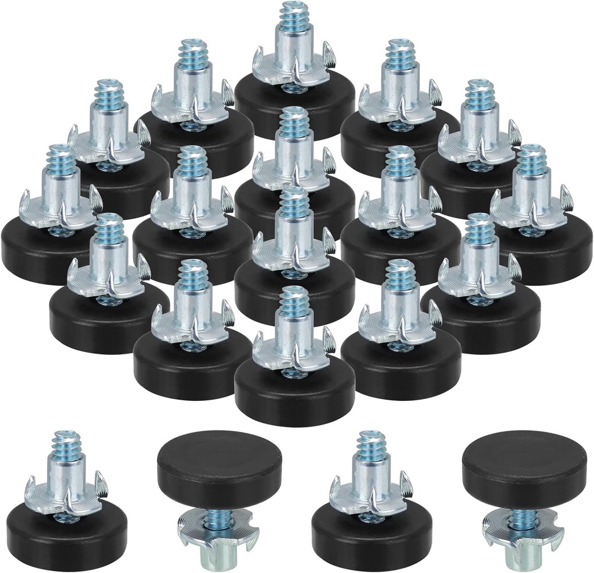 16-Delige Verstelbare Nivellering Voeten voor Meubels - M6 x 18MM Schroef Met T-moeren en 24mm Ronde Base