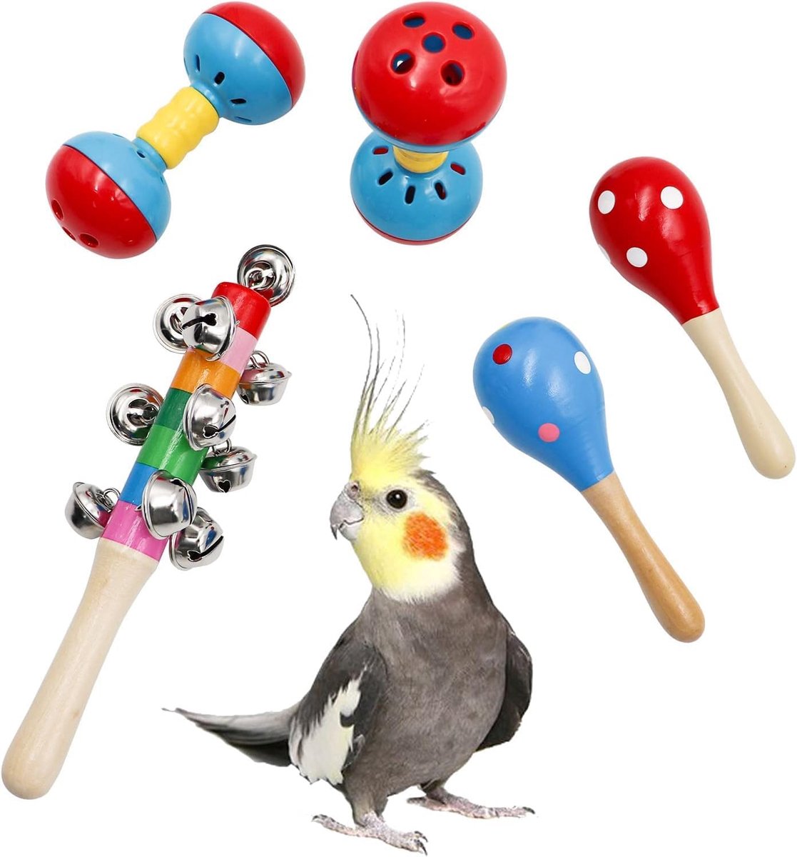 Speelgoed - 5 stuks grappig belspeelgoed, vogelkooi-accessoires | Geschikt voor kippen, papegaaien, parkieten, valkparkieten, grasparkieten, grasparkieten, liefdesvogels