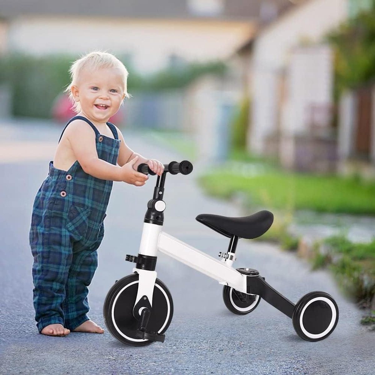 Loopfiets voor Peuters Kinderloopfiets Babyfiets Balans Leren 3 Wielen Stabiliteit 18-48 Maanden Wit