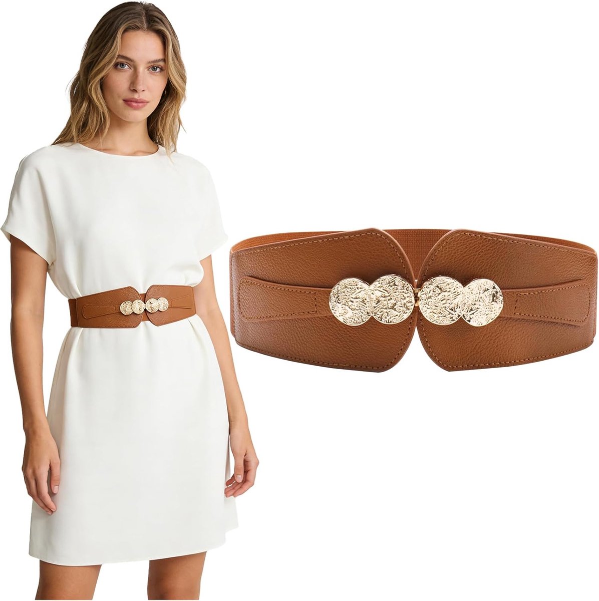 riem voor dames, tailleriem voor dames, breed, PU-leer, stretchriem