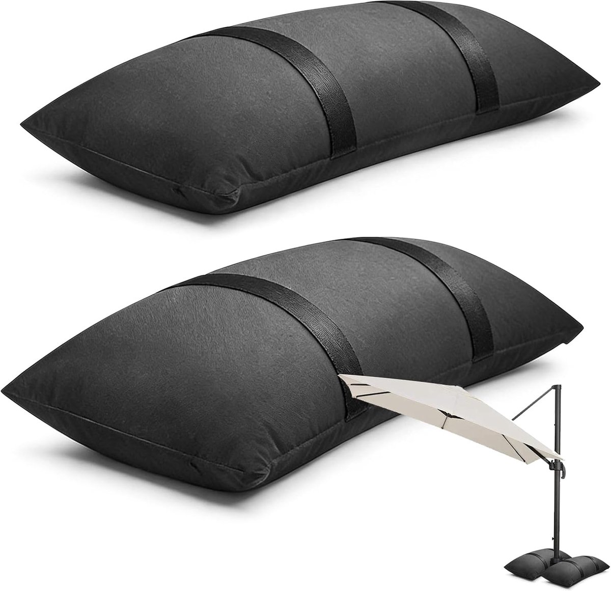 Zandzakken om te verzwaren, 2 stuks, 73 x 29 cm, verzwaaring, zandzakken om te vullen, tot 20 kg, voor parasol, wasrek, trampoline, tuinmeubelen, verzwaarer, paviljoen