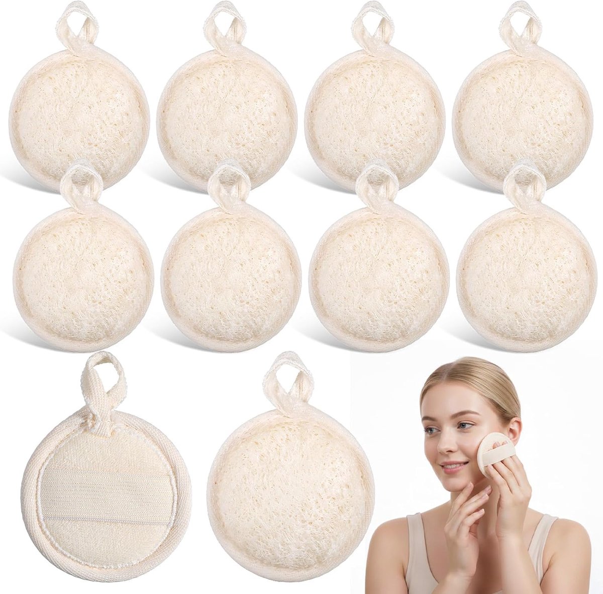 8 stuks natuurlijke loofah exfoliërende gezichtspads 3,15 inch gezicht exfoliator scrubber gezichtsreinigingsspons voor vrouwen mannen bad spa en douche