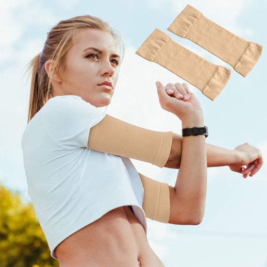 Mouwen, compressie, elastisch, beenwarmers, compressiemanchetten, armwarmers, 2 paar, Zwart + Beige, Eén maat — afbeelding 4