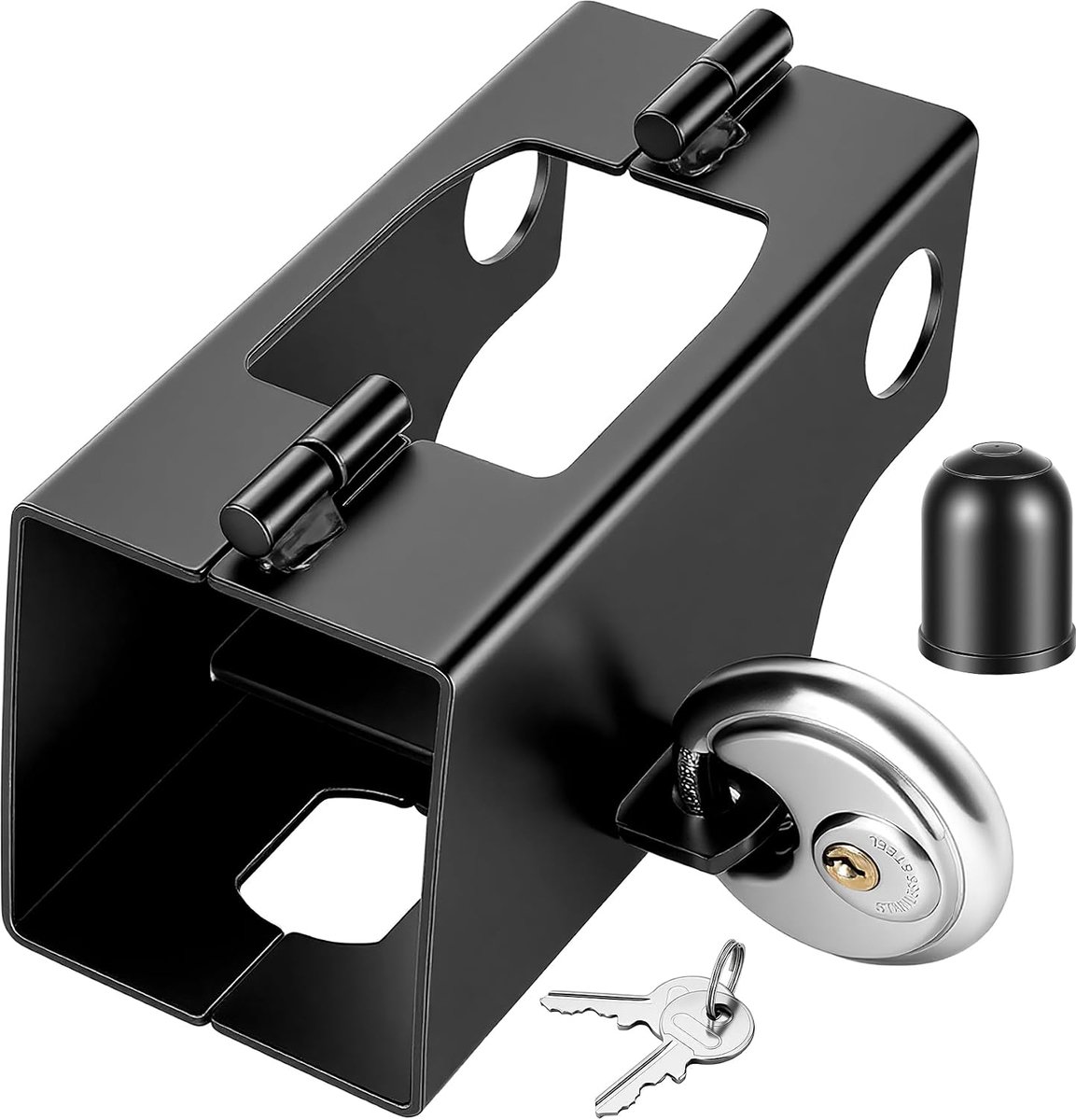Aanhangerslot incl. rondslot, aanhangwagenaccessoires, disselslot met sleutel, let op: voor koppelingen tot max. 9cm hoogte x 9cm breedte, disselslot roestvrij voor aan en afkoppelde aanhangers