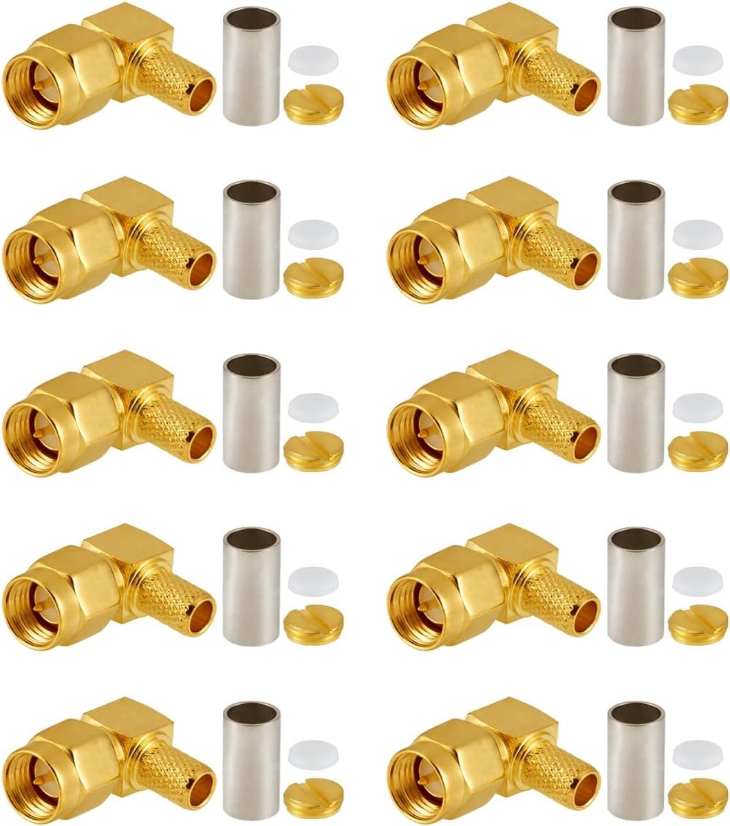 10 PCS SMA Connectoren SMA Mannelijke Rechte Hoek Krimp Connector voor RG58 RG142 RG400 VLMR195 RF Coax Kabel