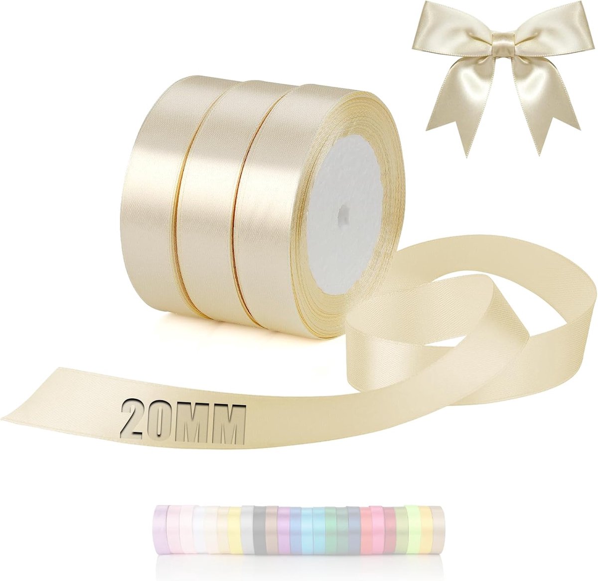 66 m lint, beige satijnen lint, cadeau lint, breed, 20 mm, bruiloftsstof, cadeau lint voor doop, verjaardag, kersttafeldecoratie